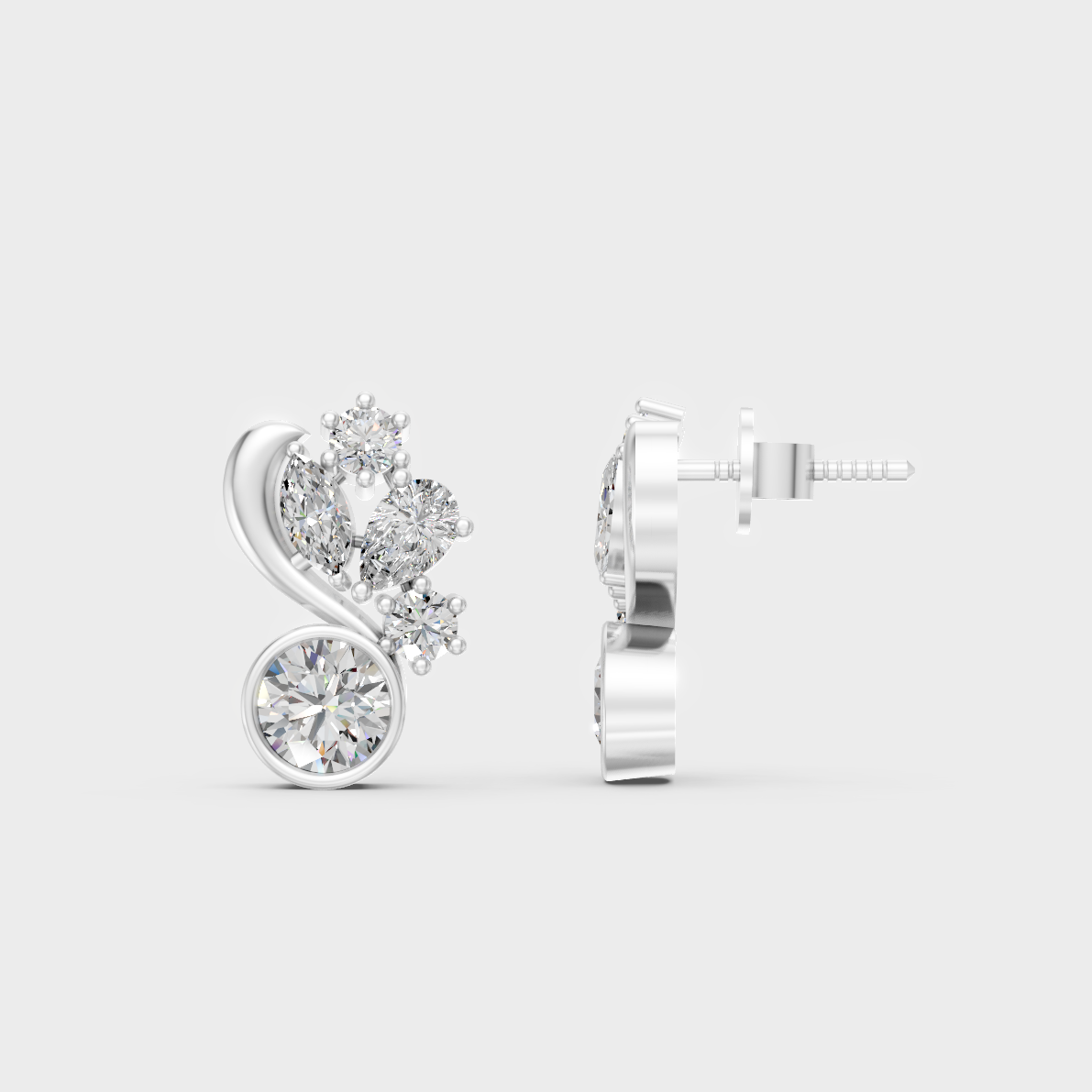 Breathtaking shine of 1.4 Carat Multi-Shape Round, Pear, and Marquise Cut Lab-Grown Diamond Stud Earrings in solid 950 Platinum.