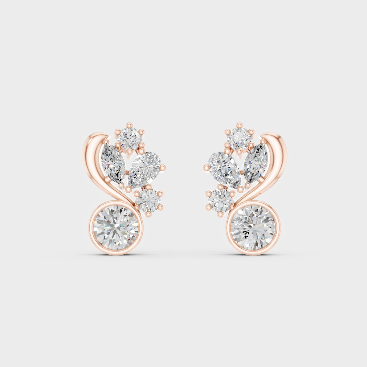 Top-down view displaying the Brilliant Sparkle of 1.4ct Mixed Cut Lab Diamond Studs in 9K Rose Gold.