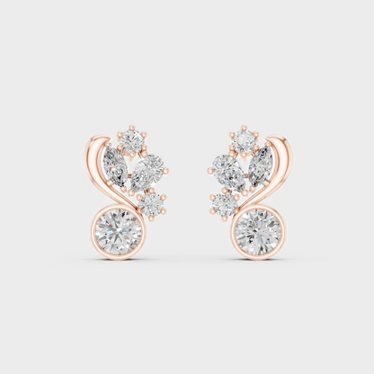 Top-down view displaying the Brilliant Sparkle of 1.4ct Mixed Cut Lab Diamond Studs in 9K Rose Gold.