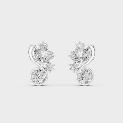 On-ear perspective highlighting the icy Brilliant Sparkle of 1.4ct White Gold Multi-Shape Diamond Studs.