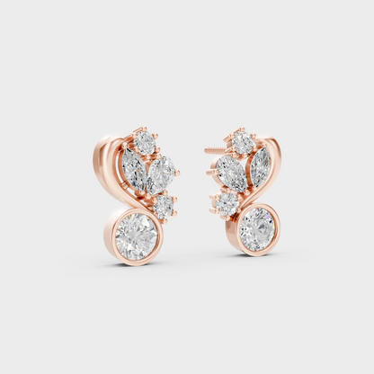 Warm light refracting through Multi-Shape Sustainable Diamond Stud Earrings in 18K Rose Gold.