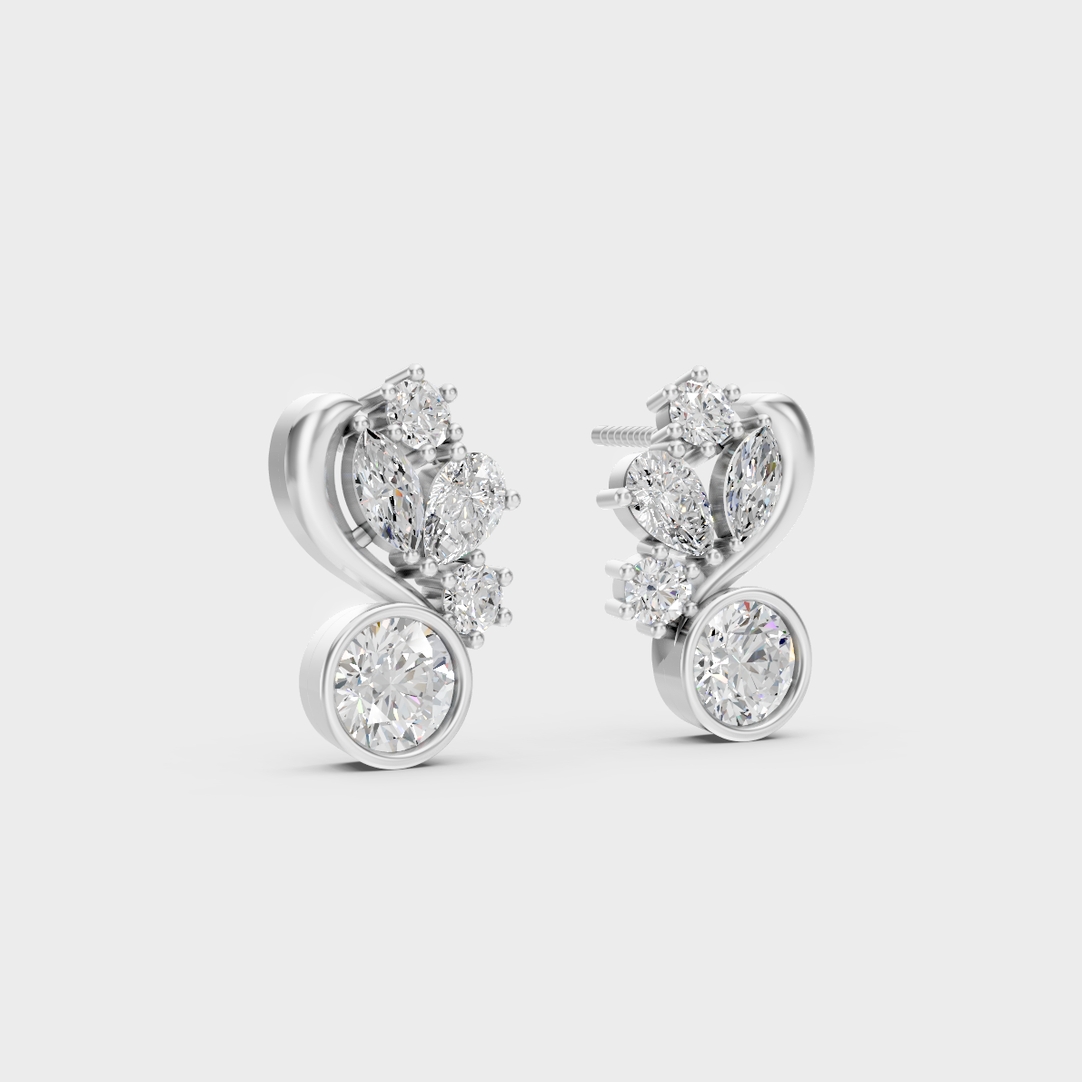 Precise prong placement securing brilliant stones on 950 Platinum Multi-Shape Lab Diamond Stud Earrings.