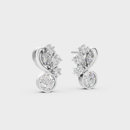 Precise prong placement securing brilliant stones on 950 Platinum Multi-Shape Lab Diamond Stud Earrings.