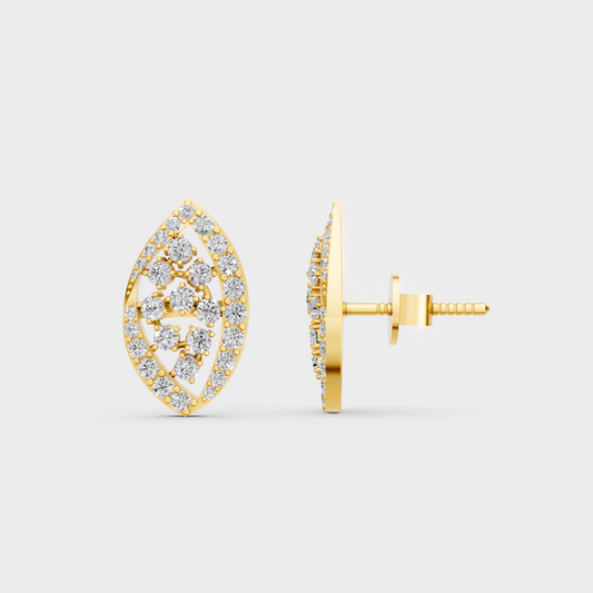 Close-up shot of 0.48 Carat Round Cut Lab-Grown Diamond Stud Earrings set in warm 14K Yellow Gold.
