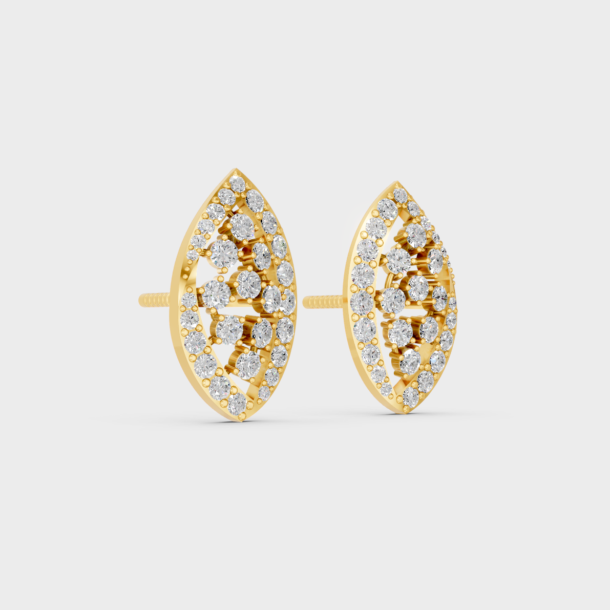 Macro studio lighting catching the fire of Sustainable Round Lab Diamond Stud Earrings in 18K Yellow Gold.
