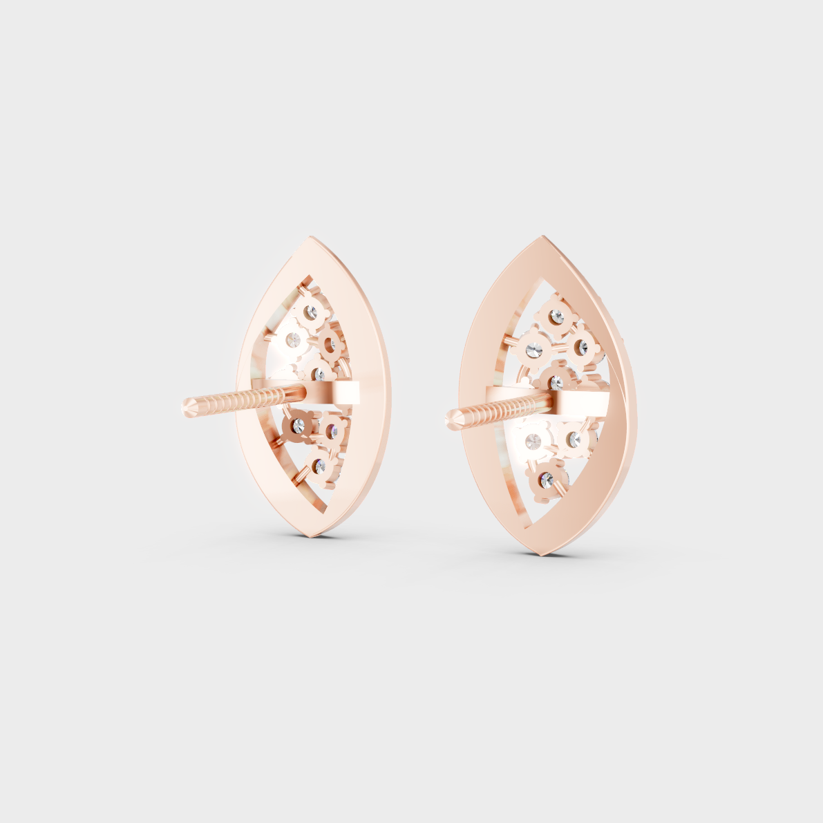 Premium jewelry box opening to reveal 0.48ct Round Lab-Grown Diamond Studs in 14K Rose Gold.