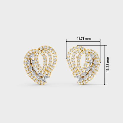 High-polish 14K Yellow Gold Setting supporting elegant Round and Marquise Cut Lab-Grown Diamond Studs.
