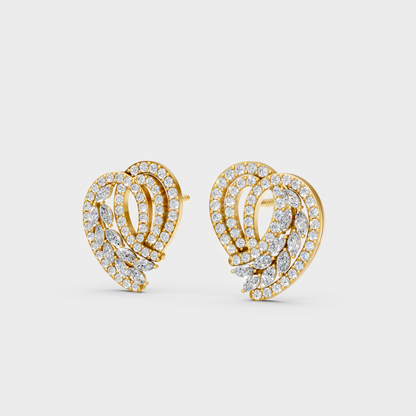Side angle showing the secure backing and Brilliant Sparkle of Ethical Luxury Round and Marquise Studs in 18K Yellow Gold.