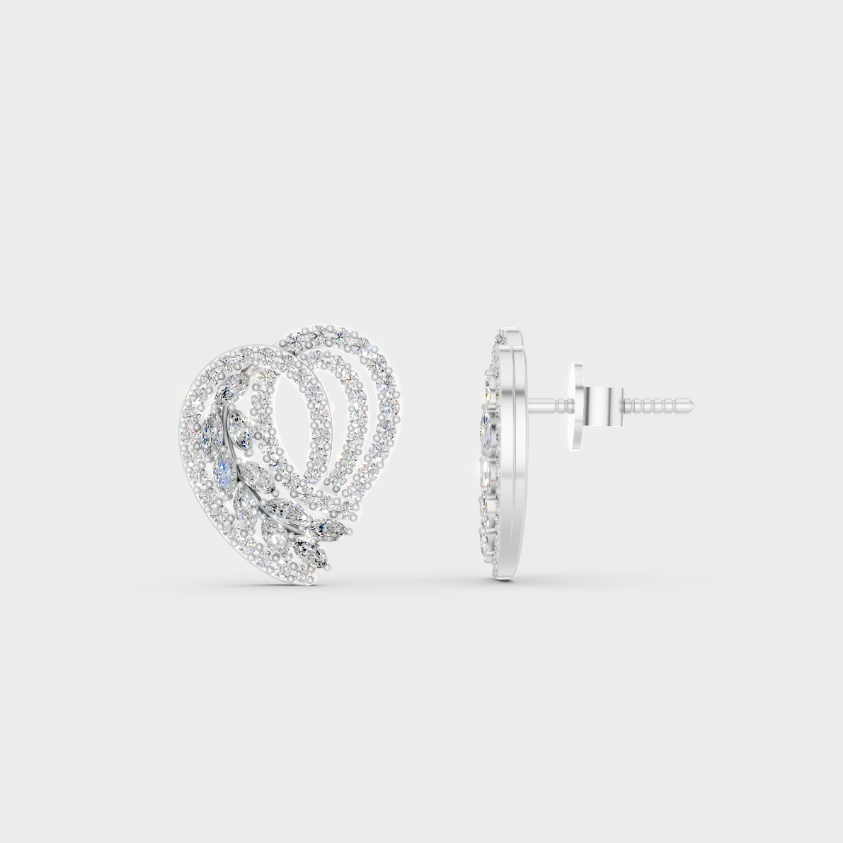 Breathtaking shine of 0.68 Carat Round and Marquise Cut Lab-Grown Diamond Stud Earrings in solid 950 Platinum.