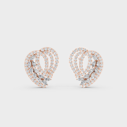 Top-down view displaying the Brilliant Sparkle of 0.68ct Round and Marquise Diamond Studs in 9K Rose Gold.