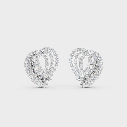 On-ear perspective highlighting the icy Brilliant Sparkle of 0.68ct White Gold Round Marquise Diamond Studs.