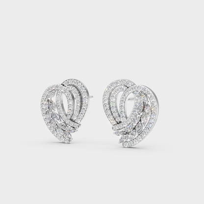 Frontal view of Ethical Luxury Studs featuring Round and Marquise Cut Lab Diamonds set in 14K White Gold.