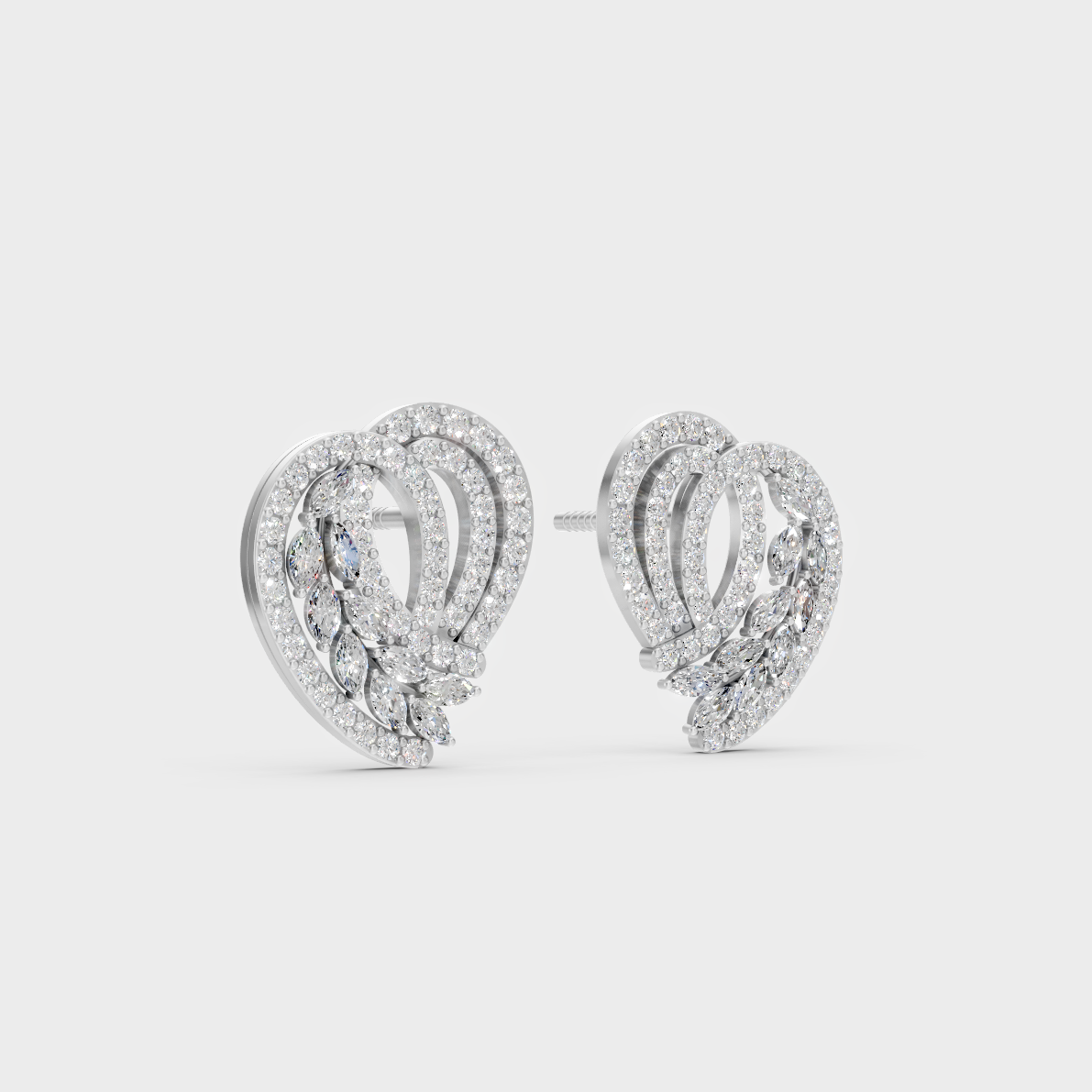 Precise prong placement securing brilliant stones on 950 Platinum Round and Marquise Lab Diamond Stud Earrings.