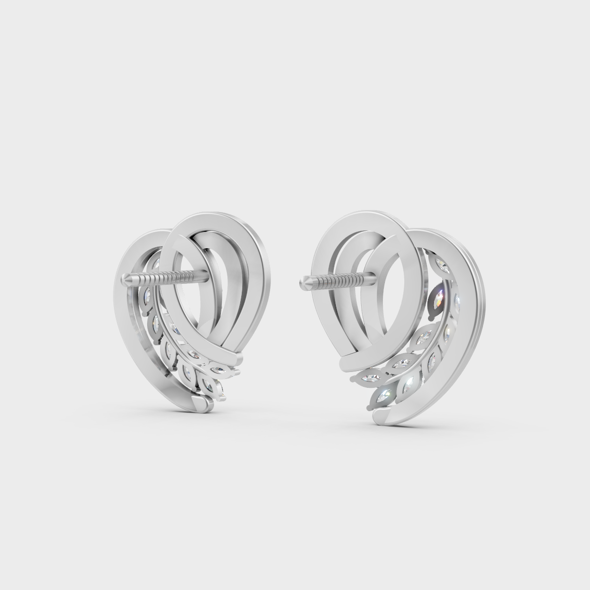 Contemporary style display of 0.68 Carat Sustainable Diamond Stud Earrings in radiant 18K White Gold.
