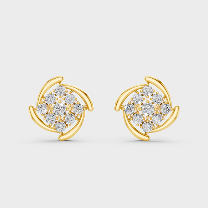 Side angle showing the secure backing and Brilliant Sparkle of Ethical Luxury Solitaire Studs in 18K Yellow Gold.