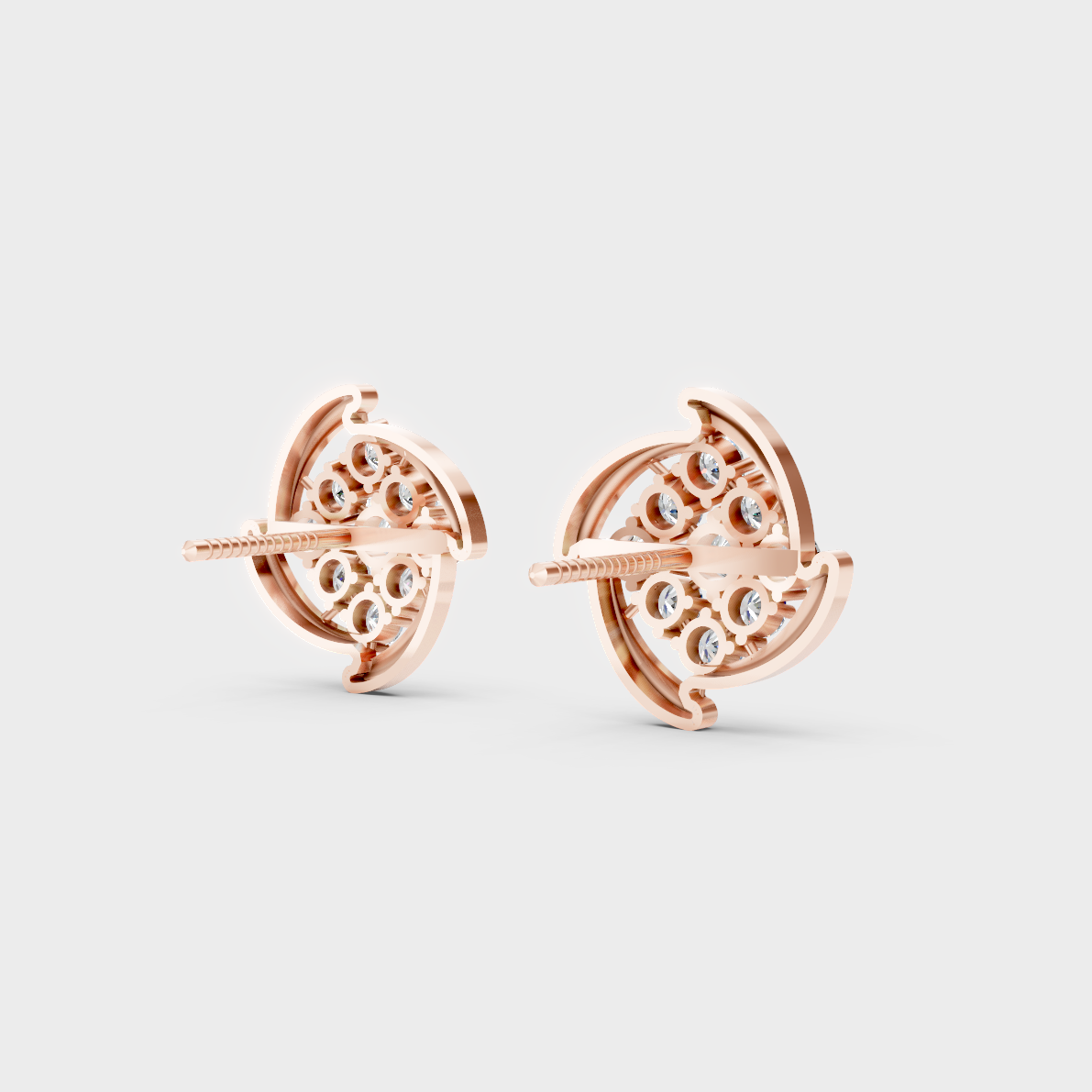 Premium jewelry box opening to reveal 0.74ct Round Lab-Grown Diamond Studs in 14K Rose Gold.