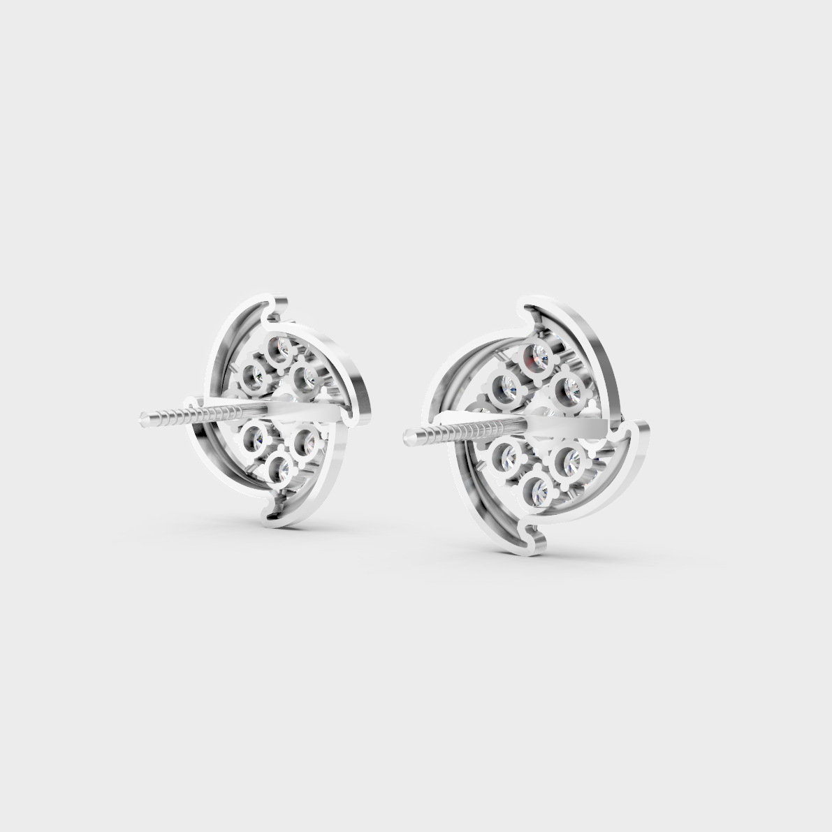 Contemporary style display of 0.74 Carat Sustainable Diamond Stud Earrings in radiant 18K White Gold.