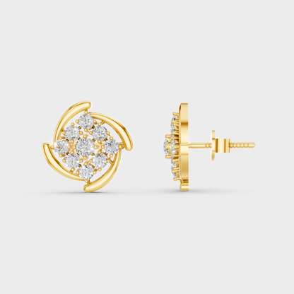 Close-up shot of 0.74 Carat Round Cut Lab-Grown Diamond Stud Earrings set in warm 14K Yellow Gold.
