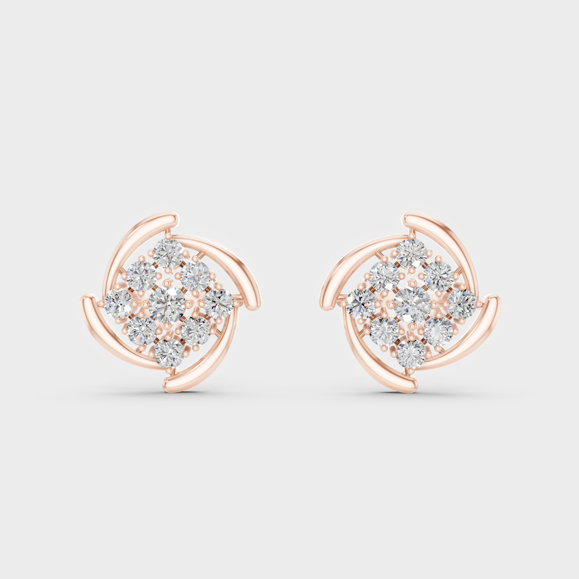 Top-down view displaying the Brilliant Sparkle of 0.74ct Round Lab-Grown Diamond Studs in 9K Rose Gold.