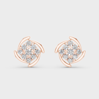 Top-down view displaying the Brilliant Sparkle of 0.74ct Round Lab-Grown Diamond Studs in 9K Rose Gold.