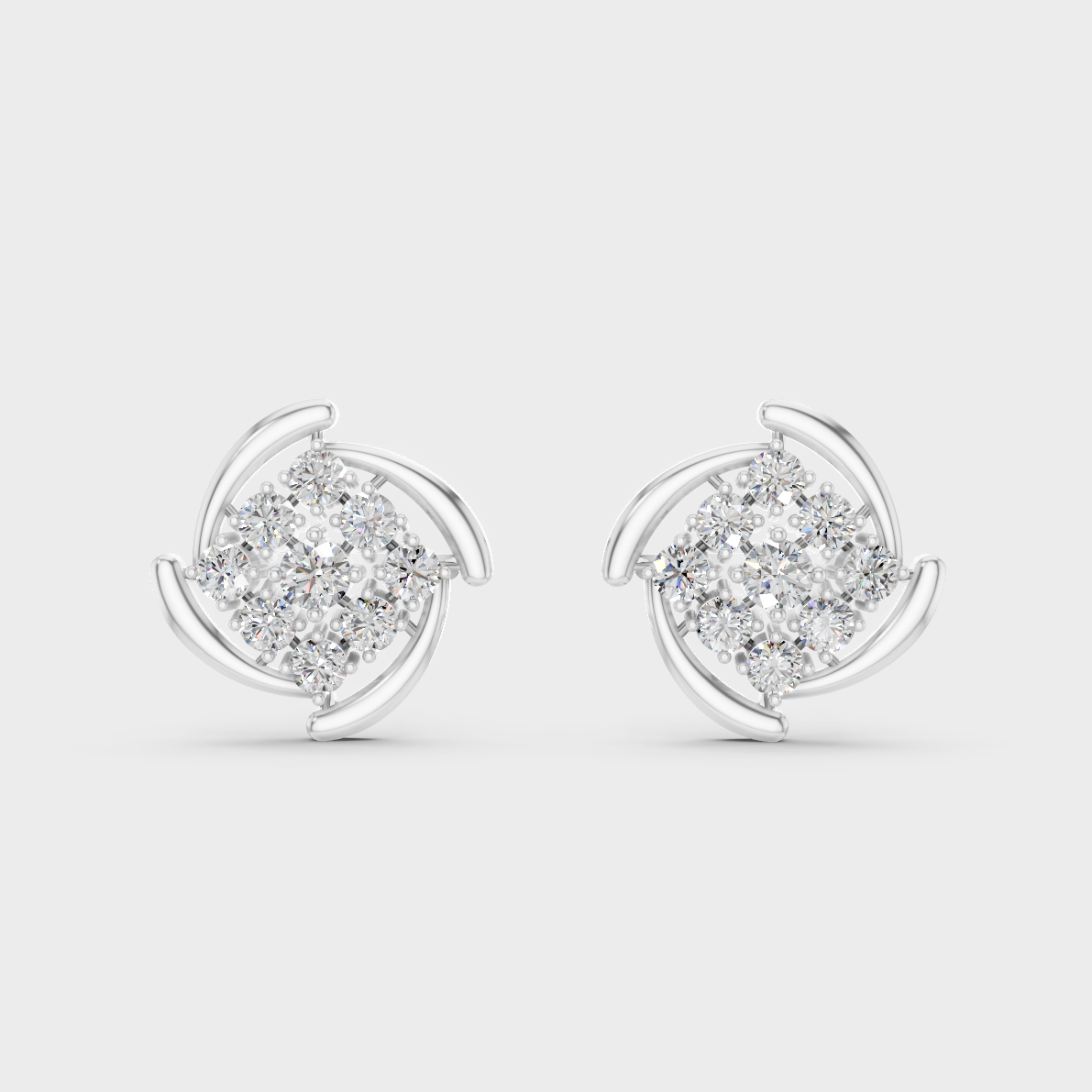 On-ear perspective highlighting the icy Brilliant Sparkle of 0.74ct White Gold Round Diamond Studs.