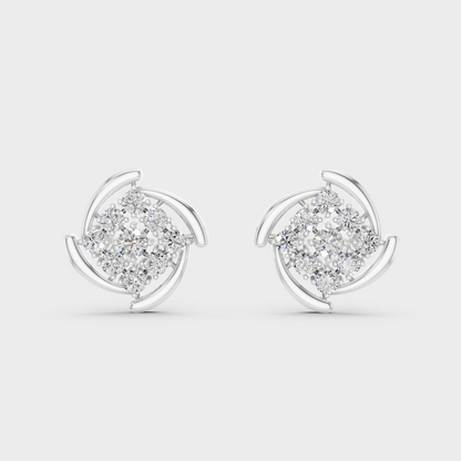 On-ear perspective highlighting the icy Brilliant Sparkle of 0.74ct White Gold Round Diamond Studs.