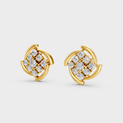 On-model ear wearing a pair of 0.74ct Round Lab-Grown Diamond Studs in classic 9K Yellow Gold.