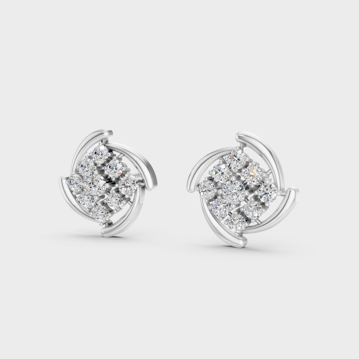 Frontal view of Ethical Luxury Solitaire Studs featuring Round Cut Lab Diamonds set in 14K White Gold.