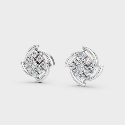 Frontal view of Ethical Luxury Solitaire Studs featuring Round Cut Lab Diamonds set in 14K White Gold.