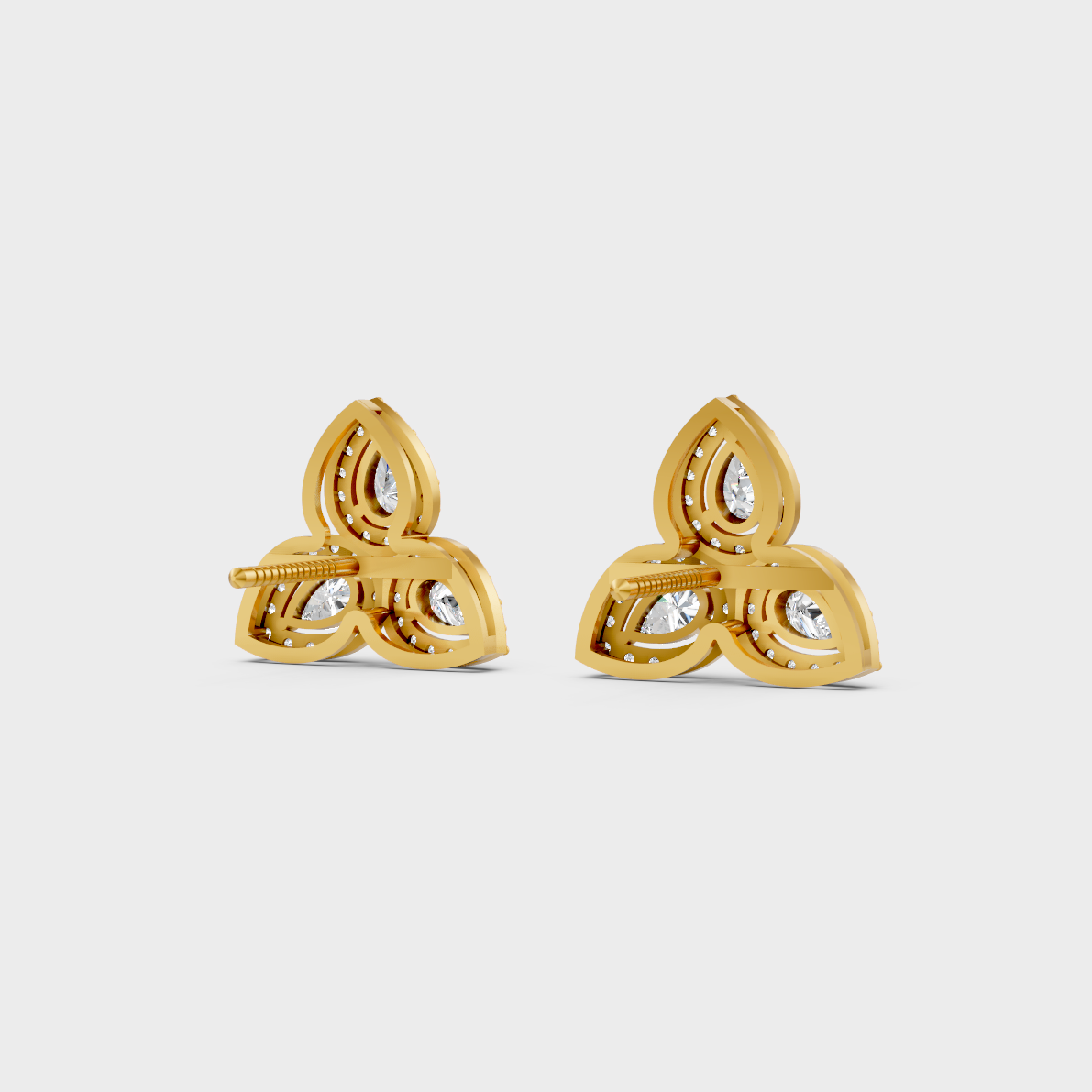 High-polish 14K Yellow Gold Setting supporting elegant Round and Pear Cut Lab-Grown Diamond Studs.