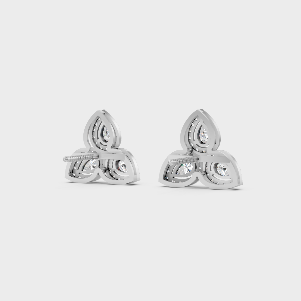 Contemporary style display of 0.96 Carat Sustainable Diamond Stud Earrings in radiant 18K White Gold.