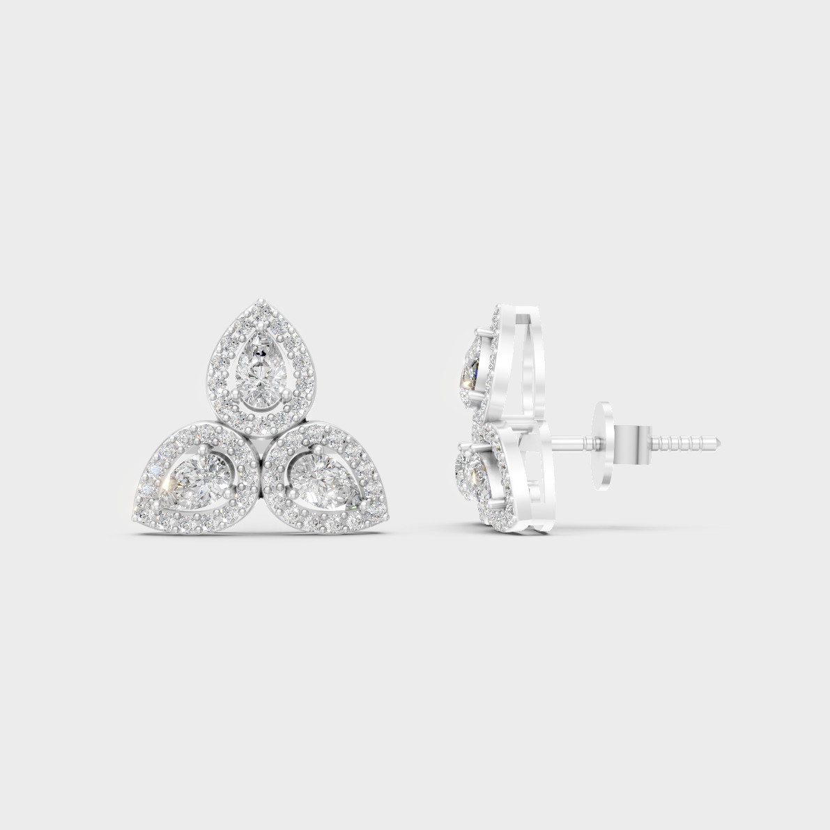 Breathtaking shine of 0.96 Carat Round and Pear Cut Lab-Grown Diamond Stud Earrings in solid 950 Platinum.