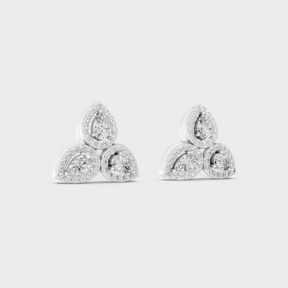 Precise prong placement securing brilliant stones on 950 Platinum Round and Pear Lab Diamond Stud Earrings.