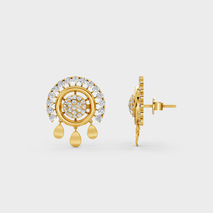 Close-up shot of 0.90 Carat Round Cut Lab-Grown Diamond Stud Earrings set in warm 14K Yellow Gold.