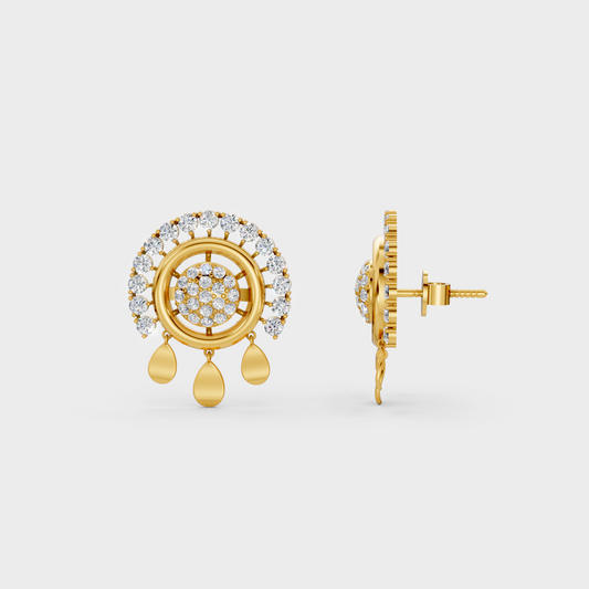 Close-up shot of 0.90 Carat Round Cut Lab-Grown Diamond Stud Earrings set in warm 14K Yellow Gold.