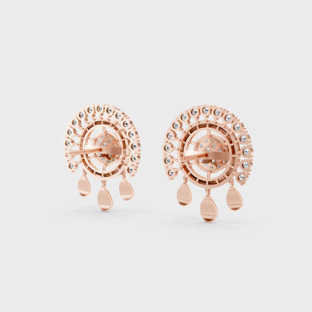 Premium jewelry box opening to reveal 0.90ct Round Lab-Grown Diamond Studs in 14K Rose Gold.