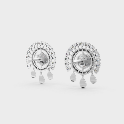 Contemporary style display of 0.90 Carat Sustainable Diamond Stud Earrings in radiant 18K White Gold.