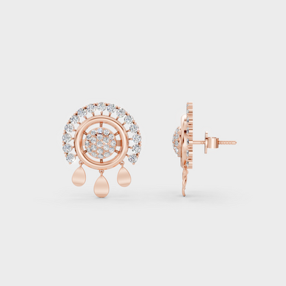 Romantic profile of 0.90 Carat Round Cut Lab-Grown Diamond Stud Earrings in blush 14K Rose Gold.
