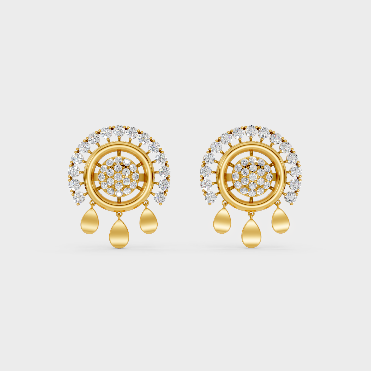 On-model ear wearing a pair of 0.90ct Round Lab-Grown Diamond Studs in classic 9K Yellow Gold.
