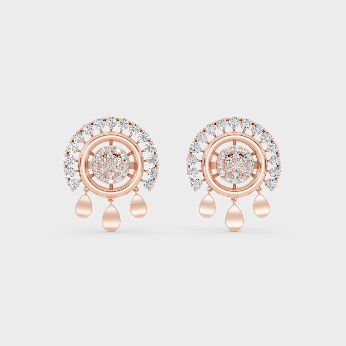 Top-down view displaying the Brilliant Sparkle of 0.90ct Round Lab-Grown Diamond Studs in 9K Rose Gold.