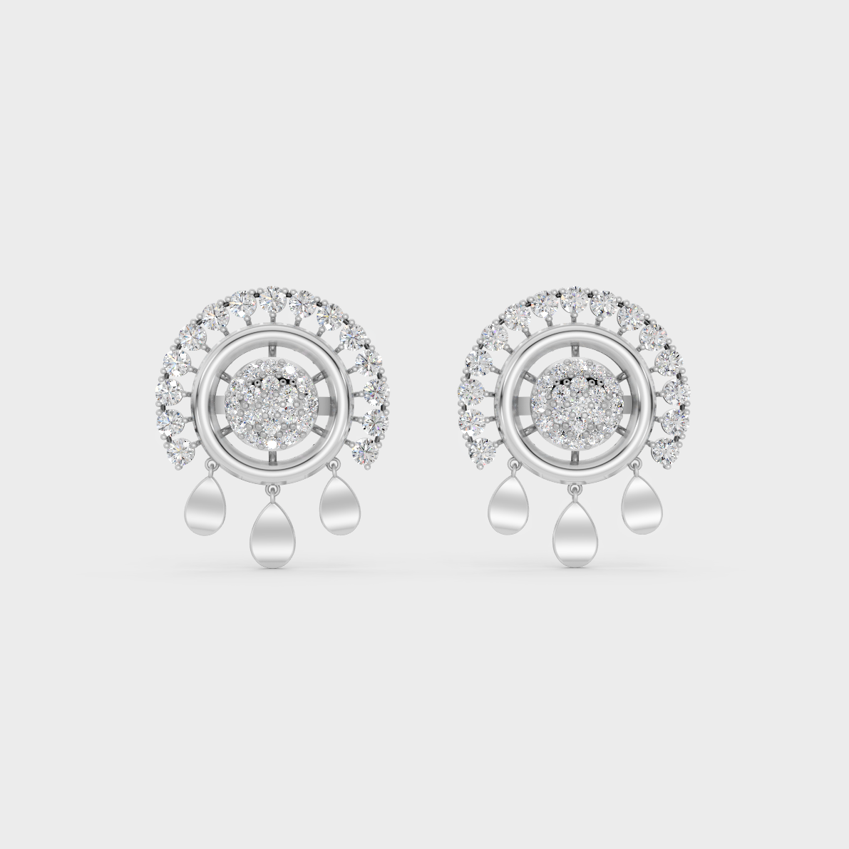 On-ear perspective highlighting the icy Brilliant Sparkle of 0.90ct White Gold Round Diamond Studs.