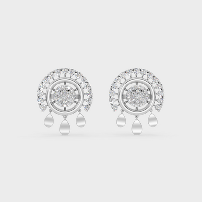 On-ear perspective highlighting the icy Brilliant Sparkle of 0.90ct White Gold Round Diamond Studs.