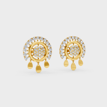 Macro studio lighting catching the fire of Sustainable Round Lab Diamond Stud Earrings in 18K Yellow Gold.