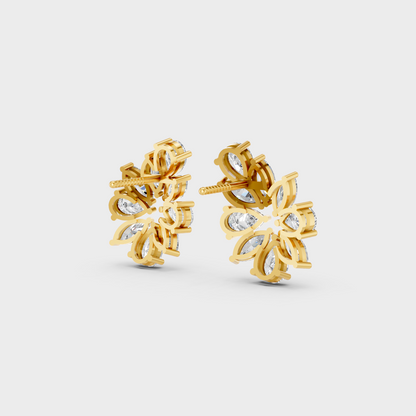 High-polish 14K Yellow Gold Setting supporting elegant Marquise and Pear Cut Lab-Grown Diamond Studs.
