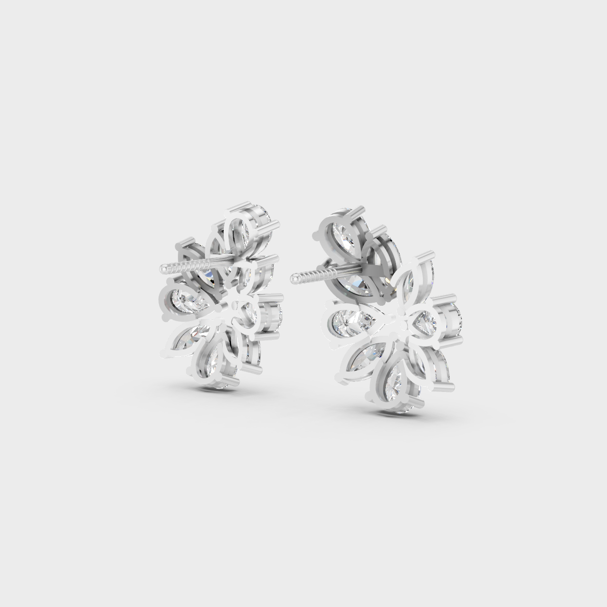 Contemporary style display of 1.98 Carat Sustainable Diamond Stud Earrings in radiant 18K White Gold.