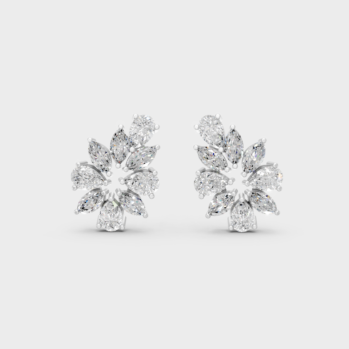 On-ear perspective highlighting the icy Brilliant Sparkle of 1.98ct White Gold Marquise Pear Diamond Studs.