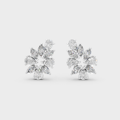 On-ear perspective highlighting the icy Brilliant Sparkle of 1.98ct White Gold Marquise Pear Diamond Studs.