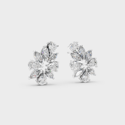 Precise prong placement securing brilliant stones on 950 Platinum Marquise and Pear Lab Diamond Stud Earrings.
