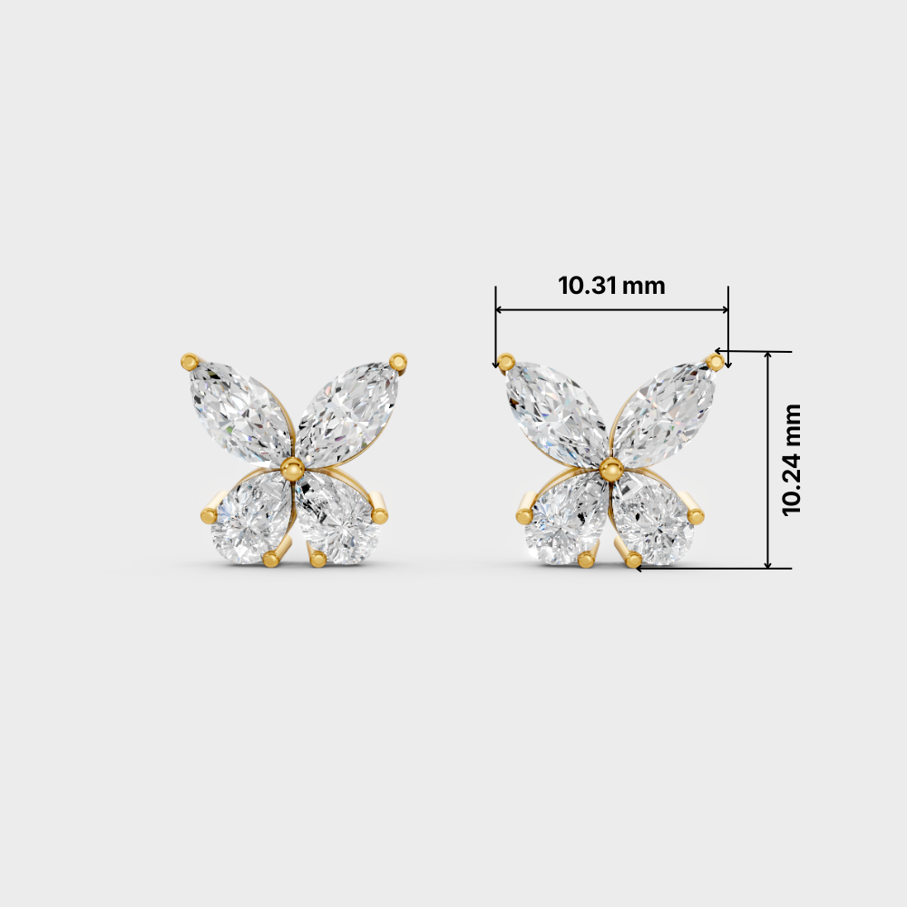 High-polish 14K Yellow Gold Setting supporting elegant Marquise and Pear Cut Lab-Grown Diamond Studs.