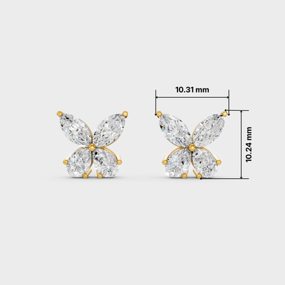 High-polish 14K Yellow Gold Setting supporting elegant Marquise and Pear Cut Lab-Grown Diamond Studs.